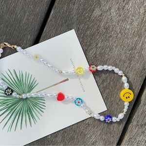 Funky beads choker necklace with colorful faces!